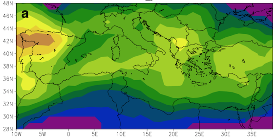 The relation of climate extremes with global warming in the Mediterranean region and its north versus south contrast (article)